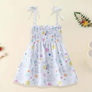 Azrian Baby Girls Dress Clearance Summer Toddler Baby Girls Sleeveless Sling Dress Graphic Print Children'S Clothing White 1-2 Years